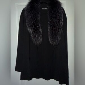 Cashmere Bloomingdale's Black Cardigan with Fur Trim